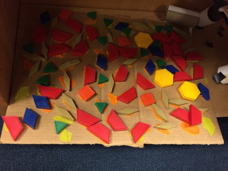 Building Roman roads using math manipulatives in a mosaic fashion.